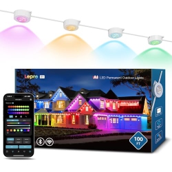 LEPRO E1 Ai Permanent Outdoor Lights App Control, 100Ft RGB+Ic Smart Eaves Lights With 60 Warm/cool Led, Alexa Google Enabled Outdoor Lights