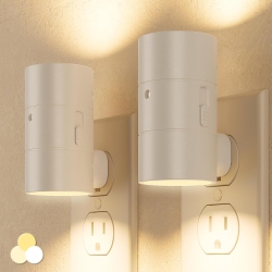 GREEN SCENIC 2-Pack Smart Led Outlet Light - Dusk to Dawn Sensor, Tri-Color Dimmable Night Light for Nursery And Hallway (White)