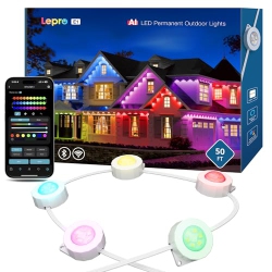 LEPRO E1 Ai Permanent Outdoor Lights App Control, 50Ft RGB+Ic Smart Outdoor Lights With 30 Warm/cool Led, Alexa Google Enabled Eaves Lights In White