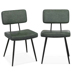 COSTWAY Dining Chairs Set Of 2 With Pu Leather Cover Filled Sponge Waterfall Seats Brown/green
