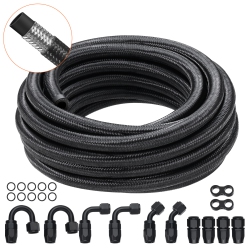 VEVOR 20 Ft 6An Fuel Line Kit, Fuel Hose Kit, 0.34" Nylon Stainless Steel Braided Fuel Line Oil/gas/diesel Hose End Fitting Kit, \w 12 PCs Swivel