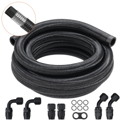 VEVOR 10 Ft 10An Fuel Line Kit, Fuel Hose Kit, 0.55" Nylon Stainless Steel Braided Fuel Line Oil/gas/diesel Hose End Fitting Kit, \w 7 PCs Swivel