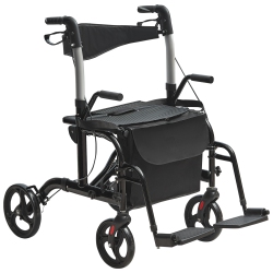 VEVOR 2 In 1 Rollator Walker & Transport Chair for Seniors, Rolling Walker Wheelchair Combo & Footrests, Aluminum Mobility Walker \w Adjustable