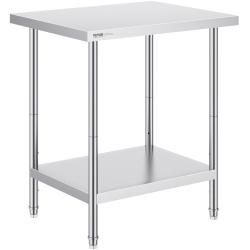 VEVOR 24 X 30 X 34 Inch Stainless Steel Prep Table, Heavy Duty Metal Worktable \w 3 Adjustable Height Levels, Commercial Workstation for Kitchen