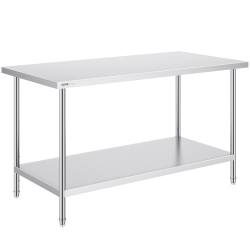 VEVOR 30 X 60 X 34 Inch Stainless Steel Prep Table, Heavy Duty Metal Worktable \w 3 Adjustable Height Levels, Commercial Workstation for Kitchen
