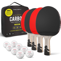 PETGINHOME Ping Pong Paddle, Table Tennis Racket \w Carbon Fibre, 2.0MM Sponge, 7-Ply Blade \w Rubber Protector Case for Table Tennis Paddles