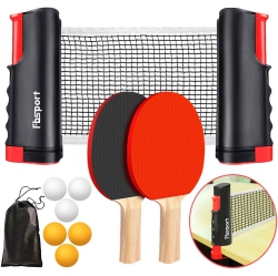 PETGINHOME Ping Pong Paddle Set With Retractable Net (Table Top Ping Pong Net) And Backpack for Any Table, Table Tennis Racket Set for Indoor/outdoor