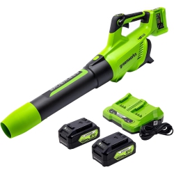 GREENWORKS Works 2 X 24V (48V) Brushless Axial Leaf Blower (140 Mph / 585 Cfm), (2) 4Ah USB Batteries And Dual Port Charger Included