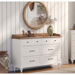 WAMPAT Off Dresser for Bedroom \w 6 Drawers, Wooden Kids Dressers \w Wide Chest Of Drawers, Mid Century Modern Closet Storage Organizer for Living