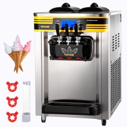 VEVOR 22-30L/h Yield Commercial Ice Cream Maker, 2350W Countertop Soft Serve Machine \w 2X6L Hopper 2L Cylinder Lcd Panel Puffing Shortage Alarm