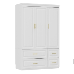 FAMAPY Modern 3-Door Wardrobe Armoire With 4 Drawers, Hanging Rod & Adjustable Shelves, Mdf Construction, Gold Handles, (47.2”L X 20.6”W X 74.2”H)