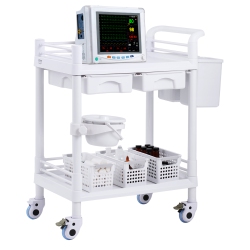 VEVOR 2 Tiers Lab Carts, Lab Utility Cart \w 2 Trays, 2 Drawers & 4 Silent Wheels, Mobile Medical Cart \w Pp Material, Lab Rolling Cart \w 3 Trash