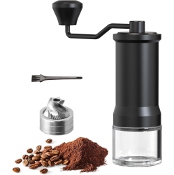 GREEN SCENIC Manual Coffee Grinder, Stainless Steel Conical Burr Coffee Grinder \w Adjustable Settings, Glass Box for Visible Powder, Portable Coffee