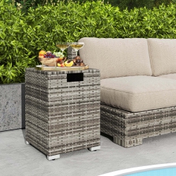 COSTWAY 16" Rattan Propane Tank Cover Hideaway Side Table 20 Lbs Propane Gas Holder Gray/brown