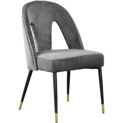 QUEENSONS Cleo Velvet Cleo Dining Chairs, Gold Nailhead Trim, Set Of 2, 50.8 X 47 X 87.6 Cm In Grey
