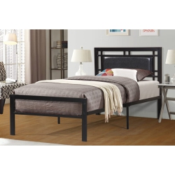 QUEENSONS Modern Platform Single Bed With Metal Frame And Leatherette Headboard, 99 Cm X 191 Cm In Black