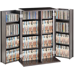 4-Tier Media Storage Cabinet with Adjustable DVD/CD Shelves – Holds up to 576 CDs, Espresso Finish