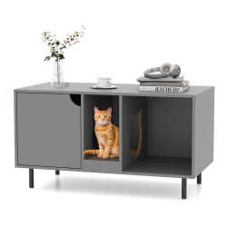 COSTWAY 40" Hidden Cat Washroom With Storage Removable Scratcher Metal Legs for Large Cats In Gray
