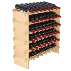 VEVOR 48 Bottle Stackable Modular Wine Rack, 6-Tier Solid Bamboo Wood Storage Racks, Floor Freestanding Wines Holder Display Shelf, Wobble-Free