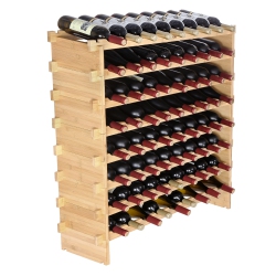 VEVOR 72 Bottle Stackable Modular Wine Rack, 8-Tier Solid Bamboo Wood Storage Racks, Floor Freestanding Wines Holder Display Shelf, Wobble-Free
