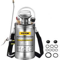 VEVOR 1.5Gal Stainless Steel Sprayer, Set \w 16 Wand& Handle& 3.3Ft Reinforced Hose, Hand Pump Sprayer \w Pressure Gauge&safety Valve, Adjustable