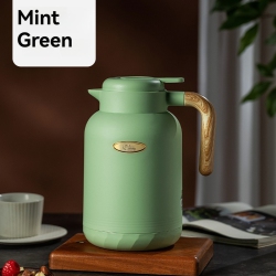 GREEN SCENIC 1.5L Thermos, One-Touch Pouring, Non-Slip Design, Glass Liner, Wooden Handle, Large Capacity, Thermos for Hot Water, Suitable for Home