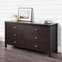 CORLIVING Boston Wood Grain Wide 6 Drawer Dresser With Interlocking Drawers