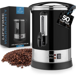ZULAY KITCHEN Zulay Commercial Coffee Urn 50 Cup – Stainless Steel Percolator With Twist-Lock Lid, Quick Brew, Keep-Warm Mode – In Black