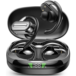 THE WAY Bluetooth Headphones Wireless Earbuds 56 Hours Playtime Wireless Charging Case Digital Display Sports Earbuds \w Ear Hook Premium Deep Bass