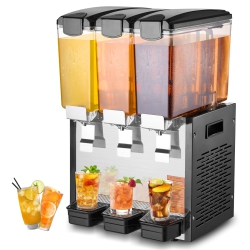 VEVOR 3 Tanks Commercial Beverage Dispenser, 10L / 10.6Qt Per Tank Juice Dispenser, 440W Stainless Steel Ice Tea Drink Machine \w 45°F-54°F
