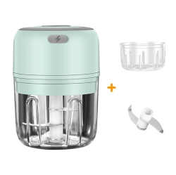 GREEN SCENIC 30W Mini Food Chopper - Electric Garlic Ginger Nut Crusher \w Stainless Steel Blade, Double Cup, Easy Clean, USB Charging (Green