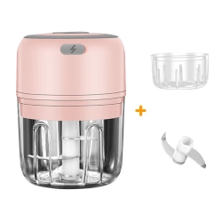 GREEN SCENIC 30W Mini Food Chopper - Electric Garlic Ginger Nut Crusher \w Stainless Steel Blade, Double Cup, Easy Clean, USB Charging (Pink