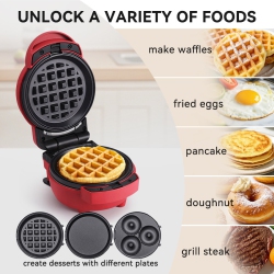 GREEN SCENIC 3-In-1 Interchangeable Baking Plate, Mini Waffle Maker - Multi-Function, Fast Heating, Various Cooking Functions, Easy Cleaning, Mini