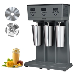 VEVOR 375W X 3 Milkshake Maker, Electric Milkshake Machine, Commercial Triple Heads Drink Mixer Blender, Led Intelligent Microswitch, 3-Speed