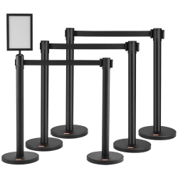 VEVOR 6-Pack Crowd Control Stanchions, Crowd Control Barriers, Carbon Steel Baking Painted Stanchion Queue Post \w Sign Holder & 3PCs 6.5Ft
