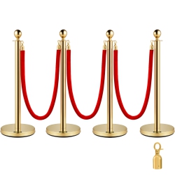 VEVOR 4PCs Gold Stanchion Posts Queue, 38 Inch Velvet Rope, Crowd Control Barriers Queue Line Rope, Barriers for Party Supplies In Red