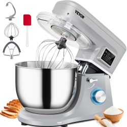 VEVOR 660W Stand Mixer, Electric Dough Mixer \w 6 Speeds Lcd Screen Timing, Tilt-Head Food Mixer \w 7.4 Qt Stainless Steel Bowl, Dough Hook