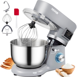 VEVOR 660W Stand Mixer, Electric Dough Mixer \w 6 Speeds Lcd Screen Timing, Tilt-Head Food Mixer \w 5.8 Qt Stainless Steel Bowl, Dough Hook