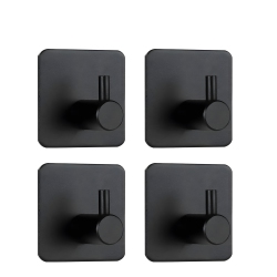 MYACUC 4 Pack Adhesive Hooks, Bathroom Wall Adhesive Hooks, Punch-Free Kitchen Towel Hooks In Black