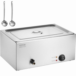 VEVOR Commercial Food Warmer, 1 X 19Qt Electric Steam Table, 1200W Professional Countertop Stainless Steel Buffet Bain Marie \w 86-185°F Temp