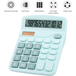 GREEN SCENIC Calculator Standard 12 Digit Solar And Battery Dual Power Student Calculator for Office School Home Business - In Blue