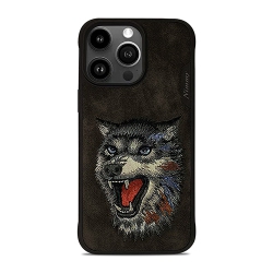 NIMMY Dazzling Series Wolf Embroidered Leather Case for Iphone 14 Pro In Multicolor