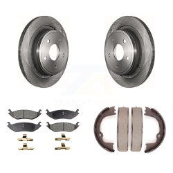 TRANSIT AUTO Rear Disc Rotors Ceramic Pads Parking Shoes Kit for Ram 1500 Classic Dodge Chrysler Aspen K8T-105599