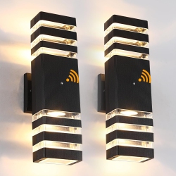 Dusk to Dawn Outdoor Wall Lights 2 Pack, IP65 Waterproof Modern Exterior Light Fixture, 3000K Warm 3-Layer Up and Down Outdoor Wall Sconce for House Front Porch