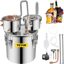 VEVOR Moonshine Still Stainless Steel Water Alcohol Distiller Copper Tube \w Circulating Pump Home Brewing Kit Build-In Thermometer for Diy Whisky