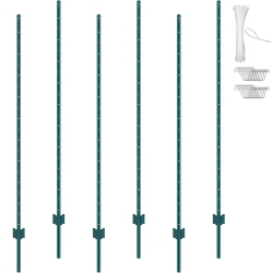 VEVOR 6 Feet Fence Post, 6 Pack U-Channel Heavy Duty Metal Fence Posts, Sturdy Steel Fence Stakes for Garden Yard, Lawn, Farms And Outdoor Wire