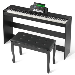 VEVOR 88 Key Weighted Digital Piano, Fully Weighted Keys, Dual Keyboard & Speakers Simple Cabinet Bracket with Twin Bench Headphone 200 Tones & Rhythms