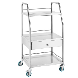 VEVOR 3 Layers Lab Serving Cart, Stainless Steel Utility Rolling Cart, Medical Cart \w A Drawer, Dental Utility Cart \w Lockable Wheels, For