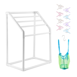 VEVOR 5 Bars Towel Rack, Outdoor Pvc Towel Holder, Freestanding Pool Towel Hanger Stand \w Clips, Bag & Hook, Outdoor Indoor Quilt Drying Rack