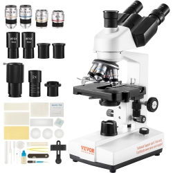 VEVOR 40X-5000X Compound Trinocular Microscope, Trinocular Compound Lab Microscope \w Two-Layer Mechanical Stage, External Interface, Led